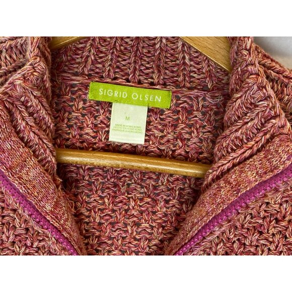 Sigrid Olsen Sweater size Medium Pink Double Zipper Soft Cardigan Womens - Picture 2 of 6